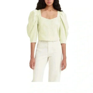 Levi's Women Lime Ellora Puff-Sleeve Crop Blouse Size XL